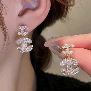 Elegant CC Gold Tone and Crystal Earrings